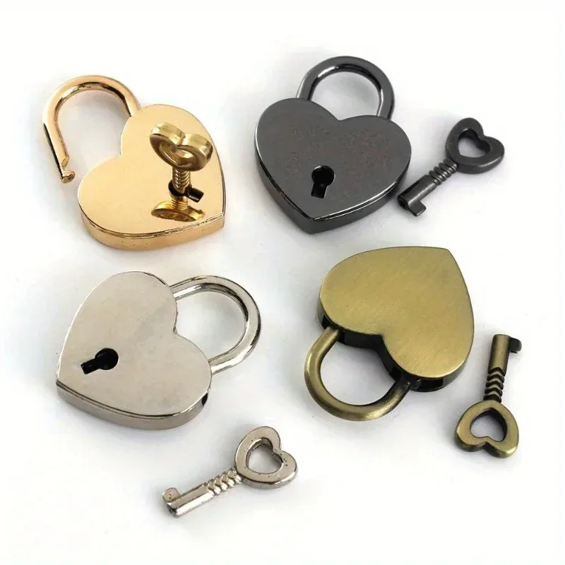 mini cadenas en métal vintage en forme de cœur, 2 pièces, valise, boîte à bagages, serrure à clé avec clé