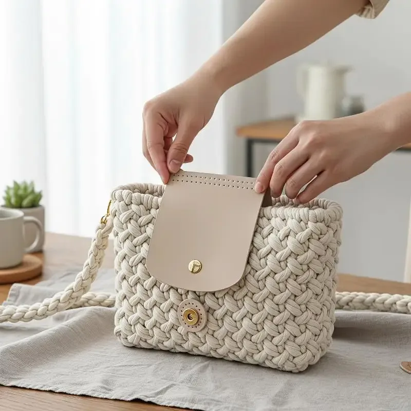 ornementation sac cuir simili plastique noir bleu beige marron blanc rose accessoires crochet diy voyage artisanat
