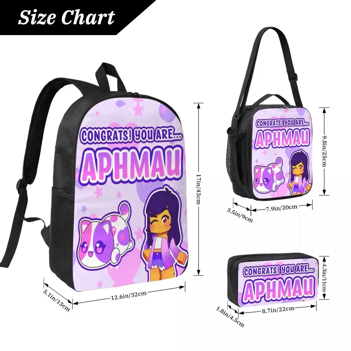 sac dos polyester oxford université dessinanime forme rectangulaire bandoulière ajustable poignée noire motif étoiles congrats aphmau fille animal mignon usage ecole voyage