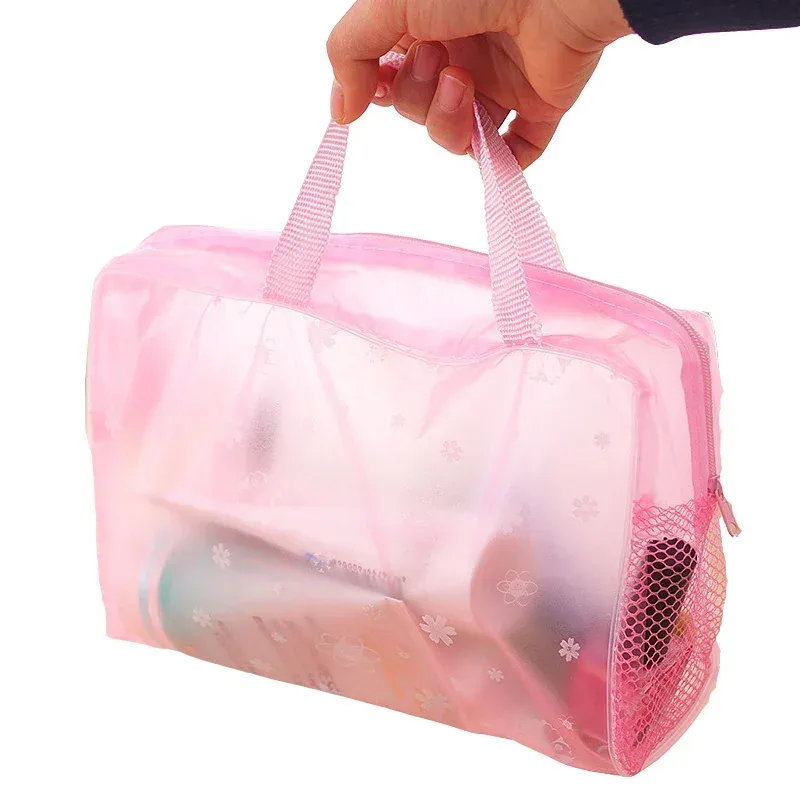 sacs de maquillage portables transparents en pvc, sac à cosmétiques étanche à fleurs pour femmes, sac de rangement de toilette de voyage, pochettes de rangement de douche