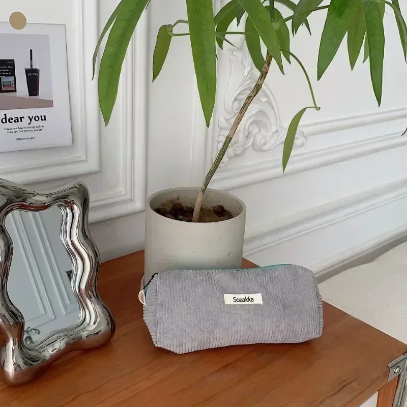 sac à cosmétiques en velours côtelé pour femmes, grande capacité, organisateur de rangement de maquillage, pochette à fermeture éclair