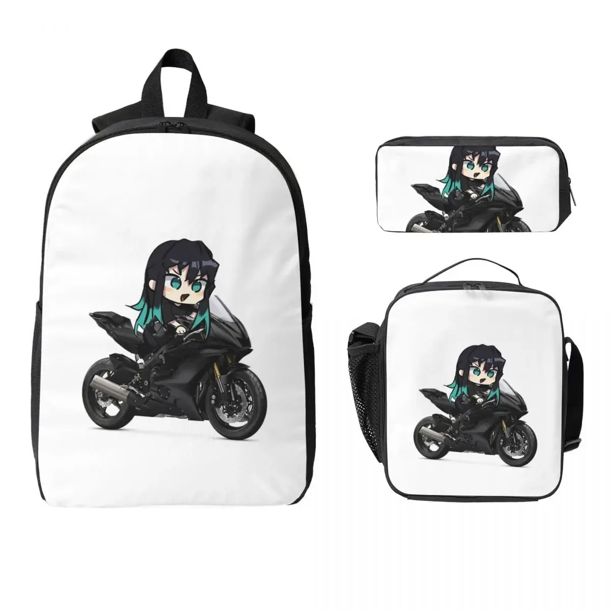muichiro tokito sac à dos étudiant garçons filles bookbag sac d'école ordinateur portable sacs à bandoulière 3ps sac à déjeuner isolé trousse à crayons