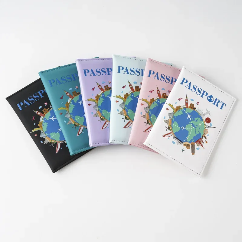 couvertures de passeport pour femmes et hommes, porte-passeport imprimé de dessin animé, clips pour billets de vol, porte-carte de crédit bancaire, organisateur de voyage pour passeport