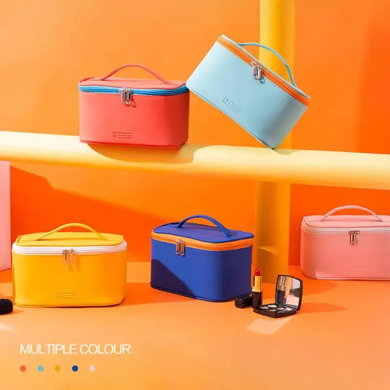 sac de maquillage portable en pu avec fermeture éclair, organiseur de produits de soin de la peau pour voyage, sac cosmétique grande capacité pour ranger les cosmétiques
