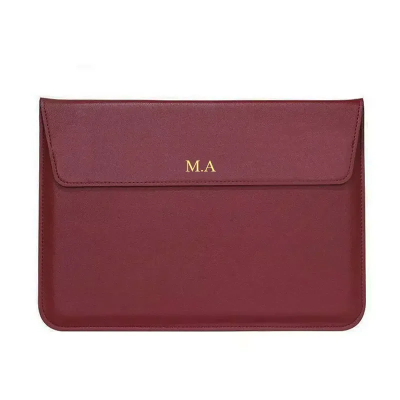 Étui pour ordinateur portable en cuir lisse personnalisé avec monogramme et initiales, pour MacBook Air 13 pouces, Pro Retina 15 pouces, housse de protection pour ordinateur portable