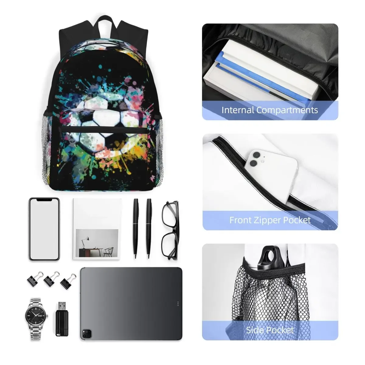 sac à dos de football pour étudiants, sac d'école pour enfants, sac à bandoulière pour ordinateur portable pour garçons et filles