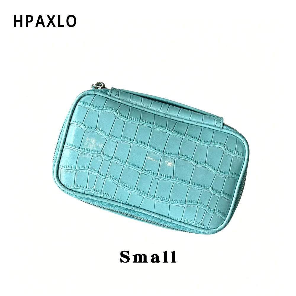 trousse de maquillage en cuir pleine fleur imprimé crocodile bleu, sac de toilette, cadeau femme, étui cosmétique, organisateur de maquillage de voyage