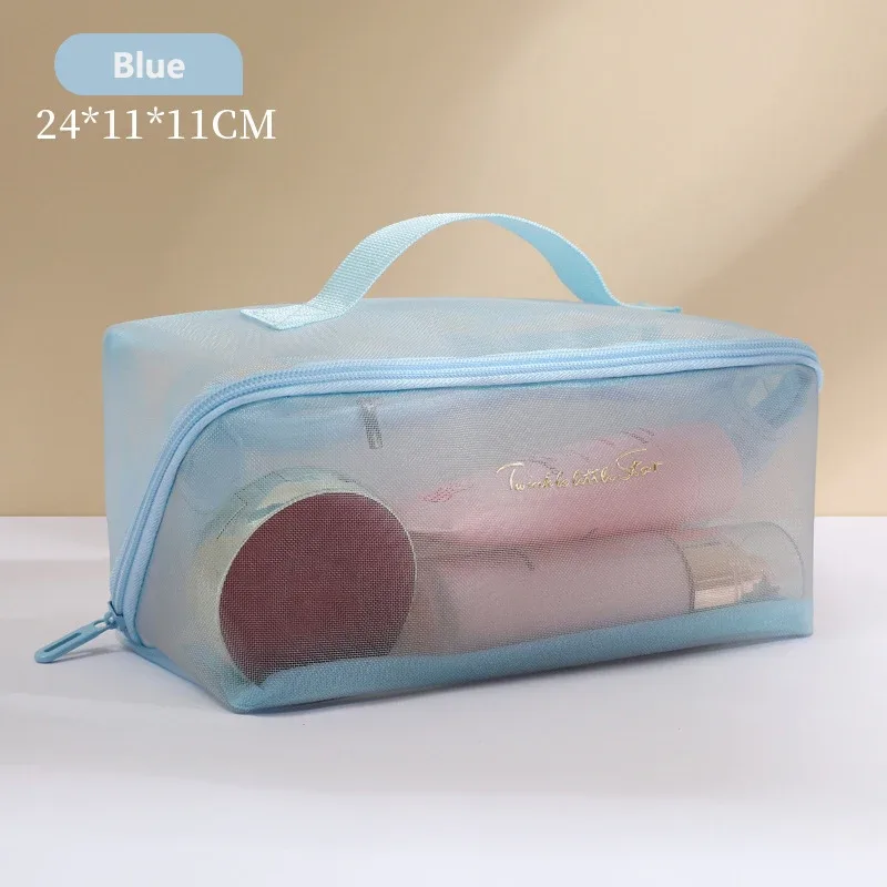 sac de rangement de maquillage en maille transparente, vente en gros, pochette de toilette de maquillage de voyage, sac de toilette, fourre-tout organisateur de cosmétiques, sacs à fermeture éclair