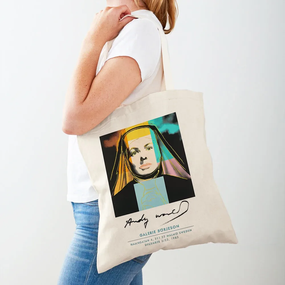les deux côtés andy warhol vache banane coucher de soleil fleur pop femmes shopper sacs fourre-tout sac à main mode décontracté rétro dame sac à provisions