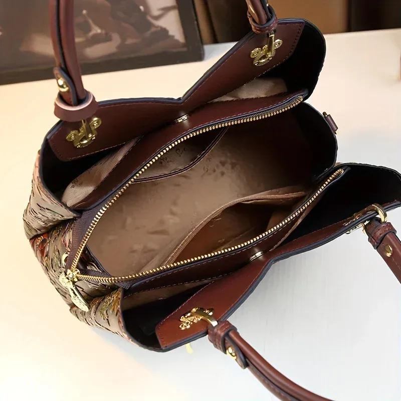 sac à main à motif de fleurs vintage, sac fourre-tout de luxe en cuir pu, sac à bandoulière à la mode pour femmes