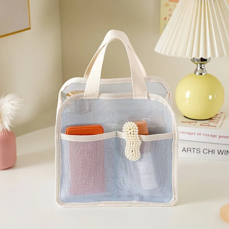 nouvelle trousse de toilette coréenne en maille tissée pour femmes, sac de rangement portable pour produits de soin de la peau, sac de voyage, trousse de maquillage pour la salle de sport et la douche.