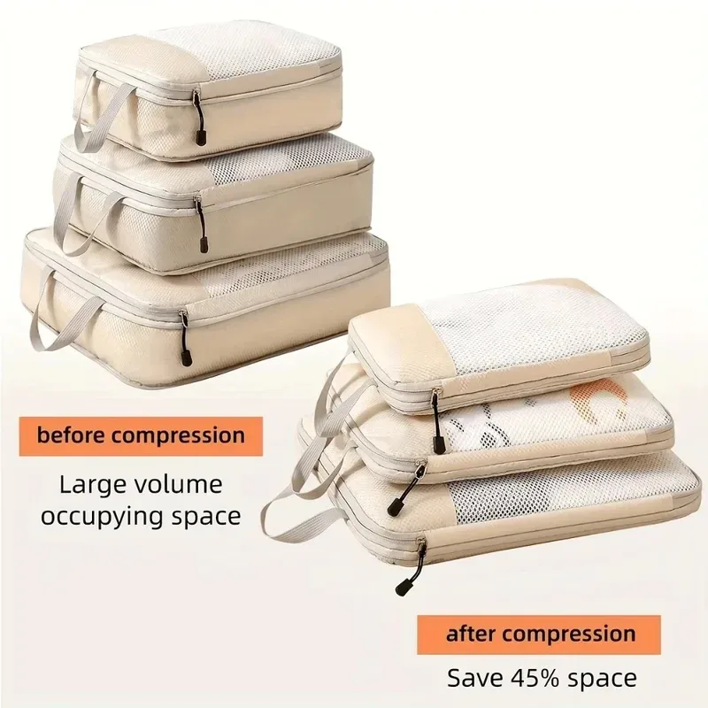 lot de 3 cubes de compression de voyage, organisateur de bagages, essentiels de voyage, cubes de compression pour bagages à main