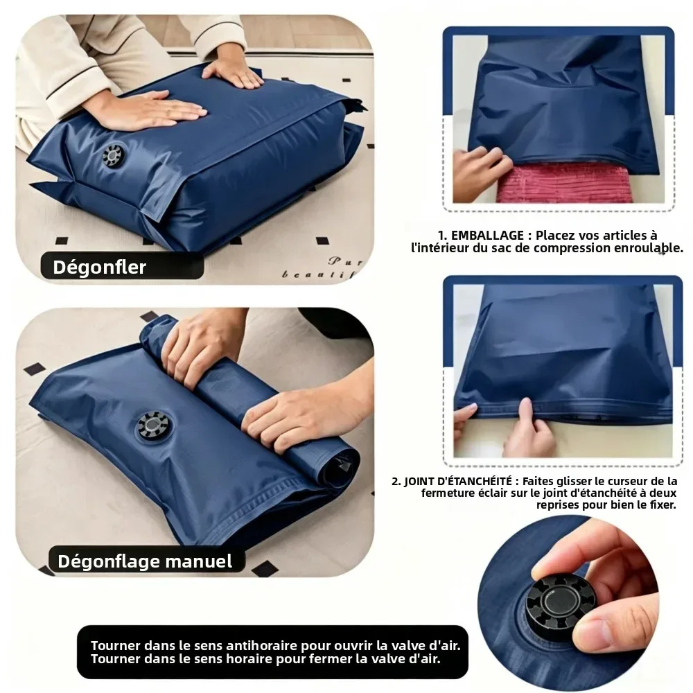 sacs de compression réutilisables pour voyage, sacs de rangement sous vide pour vêtements et valises, sacs gain de place pour les essentiels de voyage et de déménagement