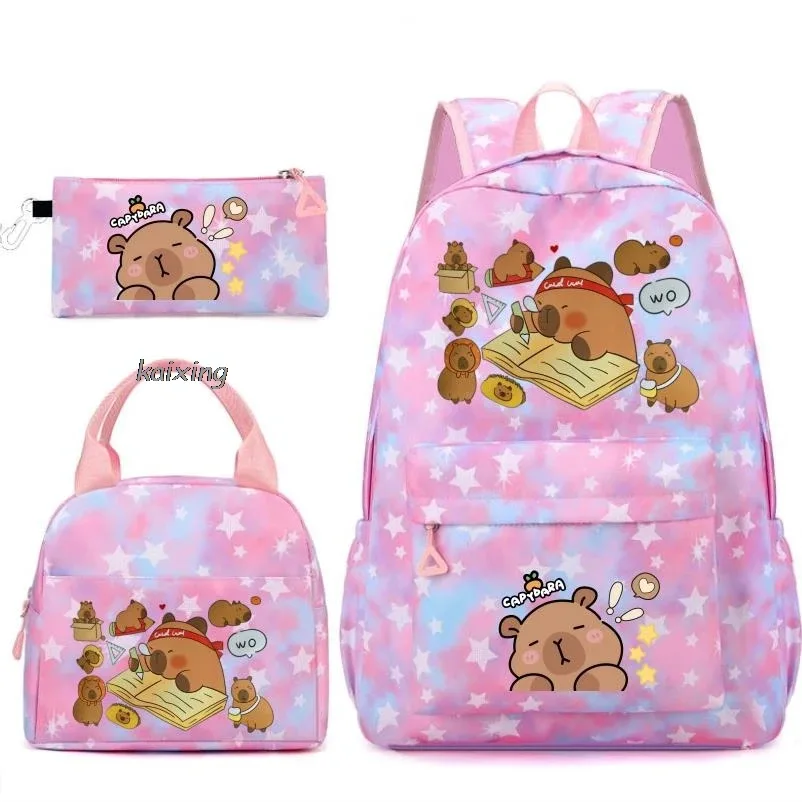 sac dos toile oxford université motifs capybara endormies fond bleu principal petit pochette enfant voyage