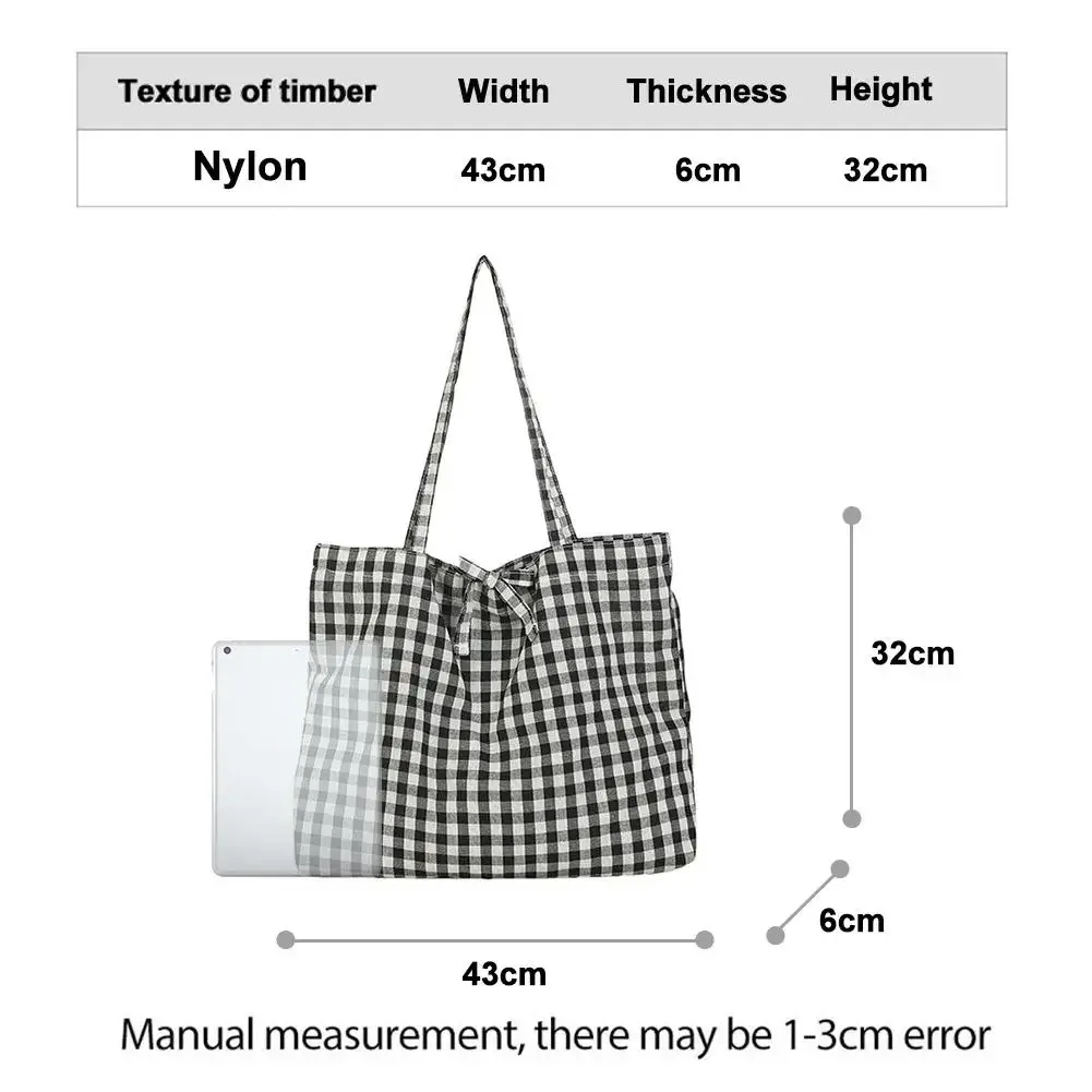 sac fourre-tout à carreaux de grande capacité, sac à bandoulière léger en nylon à carreaux, sac à main classique à carreaux pour femmes, étudiantes et voyages