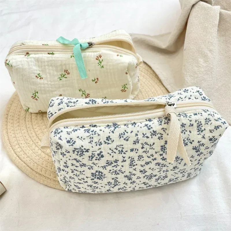 sacs de rangement de rouge à lèvres de grande capacité bleu fleur, trousse de maquillage de banlieue, trousse de toilette de voyage, trousse à cosmétiques pratique pour femmes