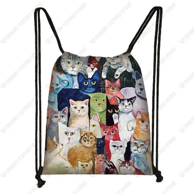 sac à dos de voyage en toile avec motif de chat pour femme, sac de rangement, sac de proximité, joli, mignon, chat de dessin animé, image imprimée, mode