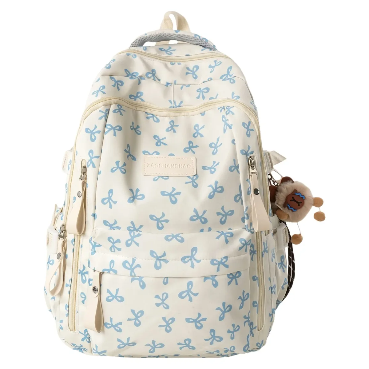 sac à dos en nylon style écolière jeune, capacité 20-35l pour ordinateur portable 14 pouces, motif nœud papillon, bandoulière en arc