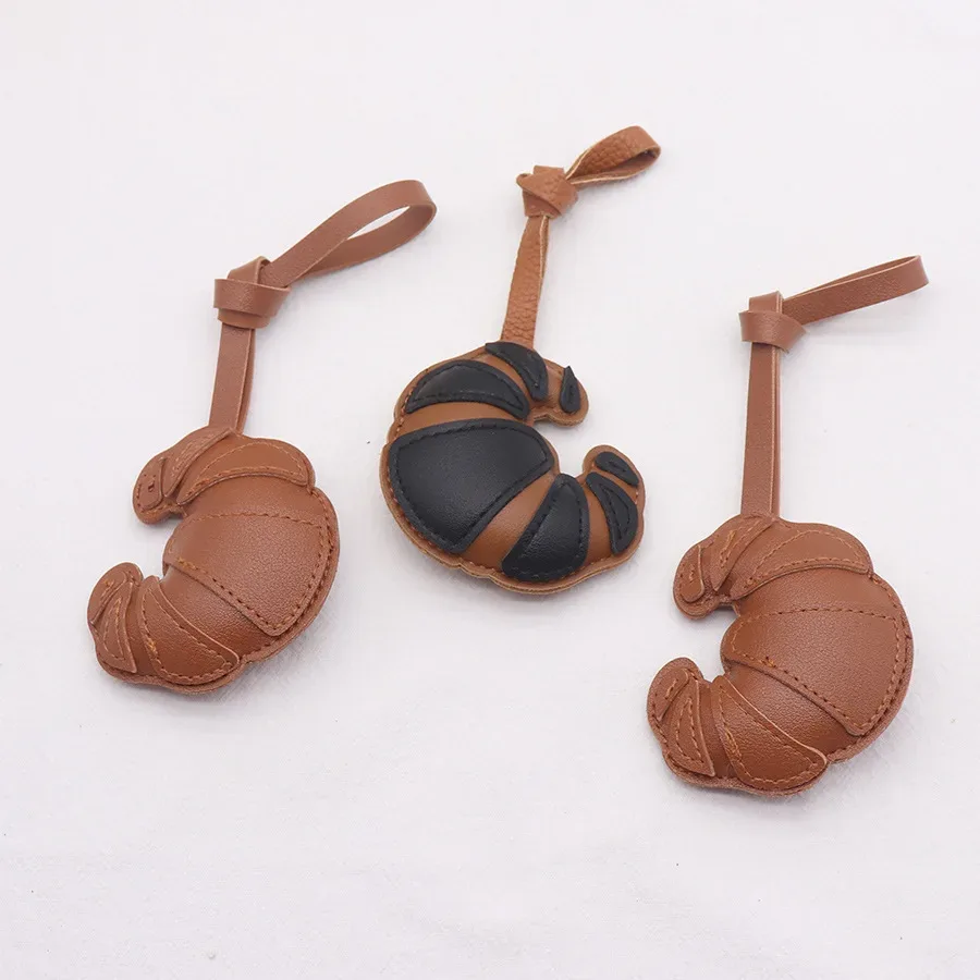 breloque de sac croissant en cuir pu, porte-clés de sac à dos kawaii, accessoire doux fait à la main, mignon couple ami, bijoux cadeau