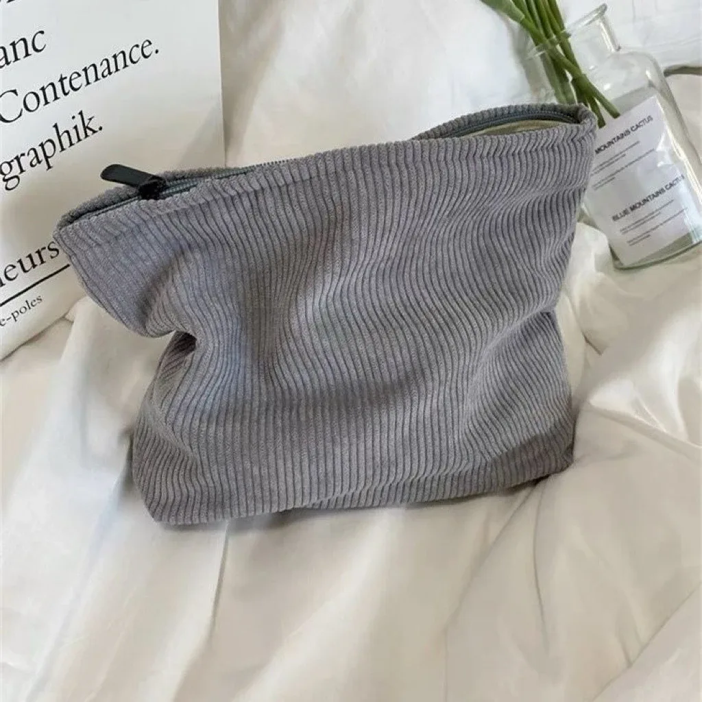 pochette à maquillage en velours côtelé personnalisée, pochette de rangement texturée douce pour ranger les cosmétiques, idéale pour un usage quotidien, les vacances à la plage et les voyages