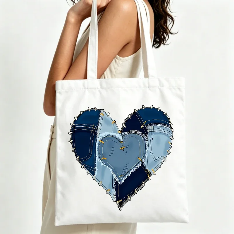 sac fourre-tout en toile patchwork denim pour femme, style vintage pour un usage quotidien décontracté et les sorties shopping