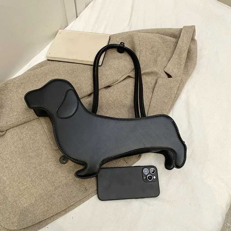 sac à bandoulière teckel tridimensionnel en cuir pu, sac à main rétro design sous les bras pour femmes, sac de transport tendance