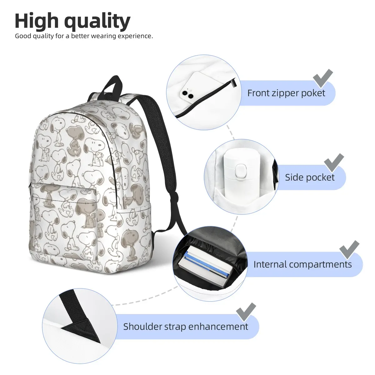 sac à dos de dessin animé s-dog-snoopies pour hommes et femmes, sac à dos décontracté pour étudiants, sac à dos de travail, sacs en toile pour ordinateur portable, sport