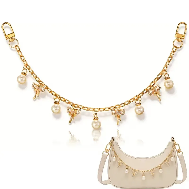 chaîne de sac à main tendance avec pendentif champignon doré et perle pour sacs fourre-tout, sacs à bandoulière et sacs à main pour femmes