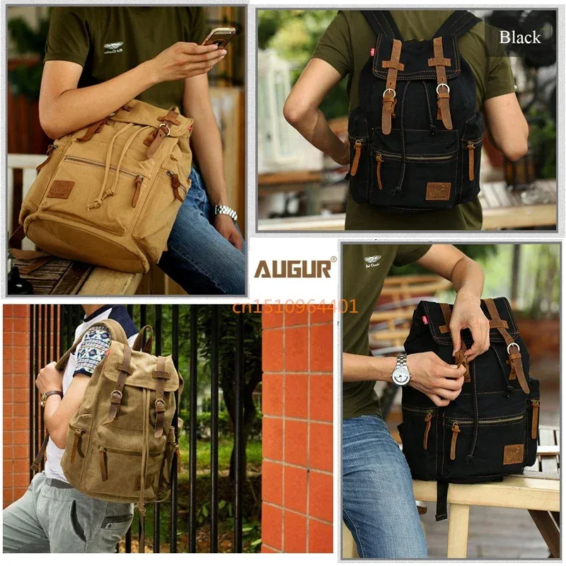 augur sacs à dos en toile vintage pour hommes et femmes, sacs de voyage décontractés pour étudiants, randonnée, voyage, camping, mochila masculina