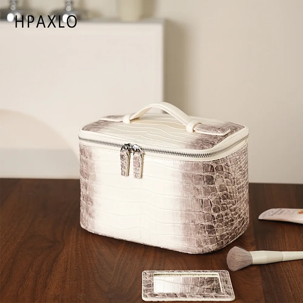 sac à cosmétiques en cuir pour femmes, organiseur de toilette de voyage, cuir véritable de haute qualité, trousse de maquillage de luxe, pratique, grande capacité