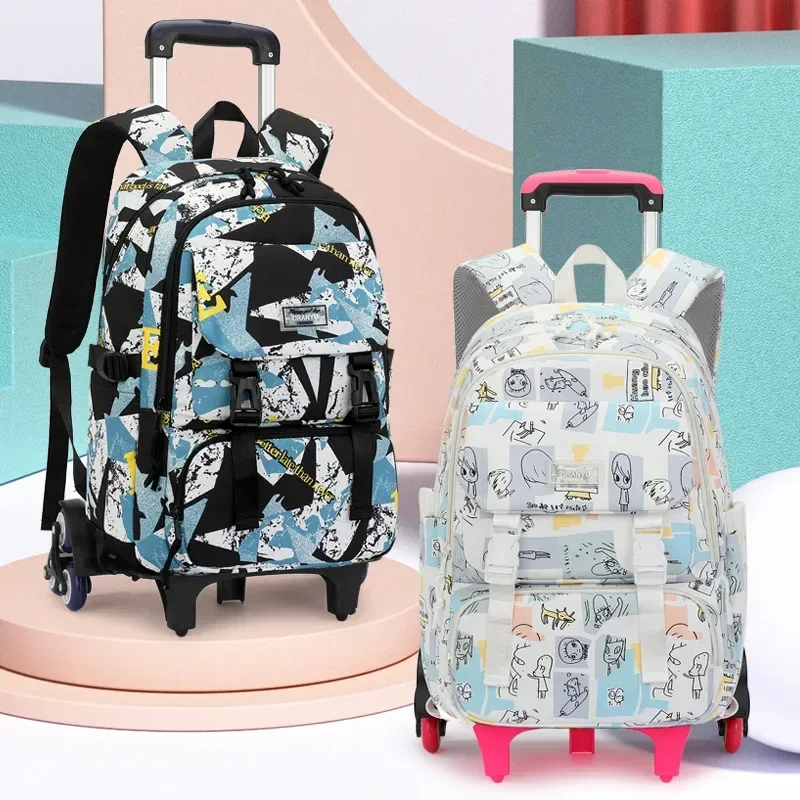 sacs d'école roulants pour filles sac à dos enfants sacs à dos d'école imperméables avec roues collège chariot bagages sac à dos