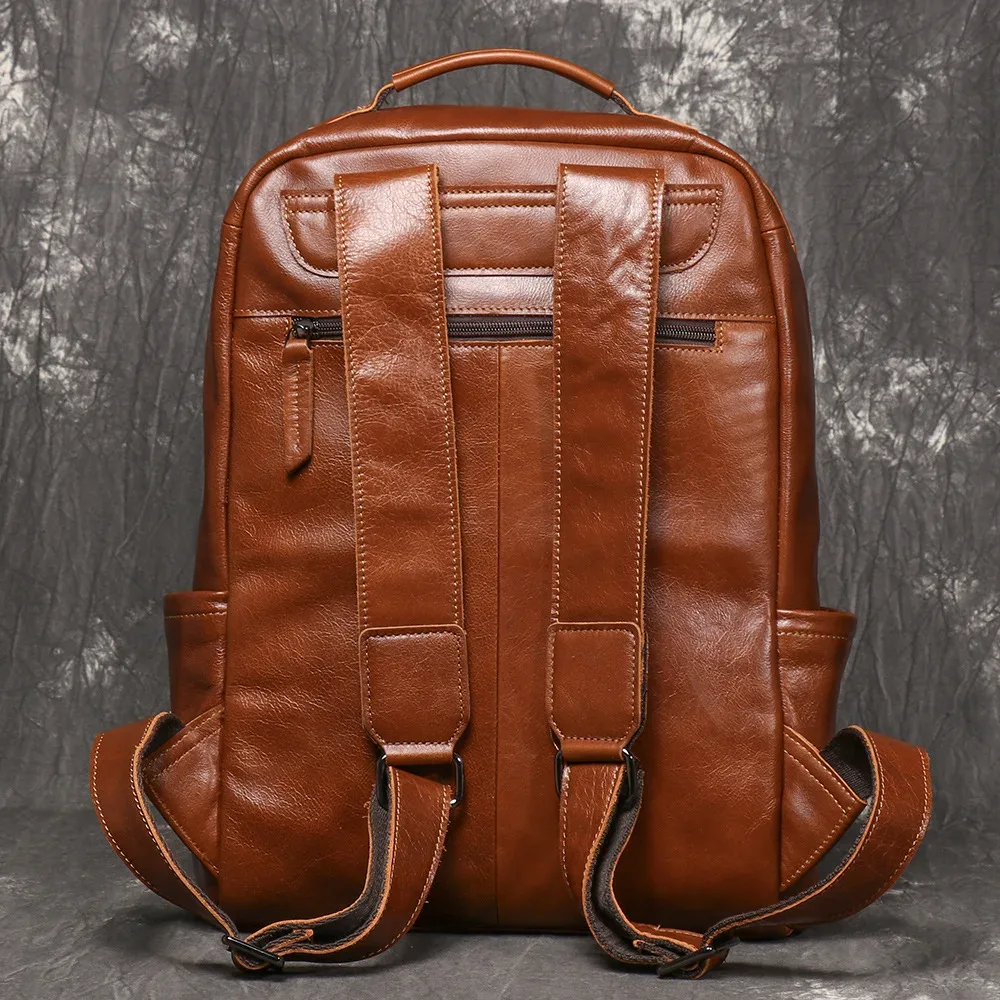sac à dos pour hommes couche de tête naturelle peau de vache vintage bandoulière femmes sac à dos de voyage en plein air 15 pouces pochette d'ordinateur leathfocus