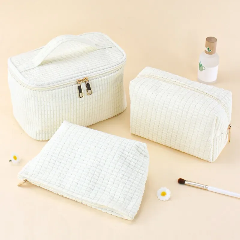 Nouvelle Trousse de Maquillage Minimaliste en Velours Côtelé de Haute Qualité, Grande Capacité, Sac de Toilette Portable, Sac de Rangement de Voyage MS03