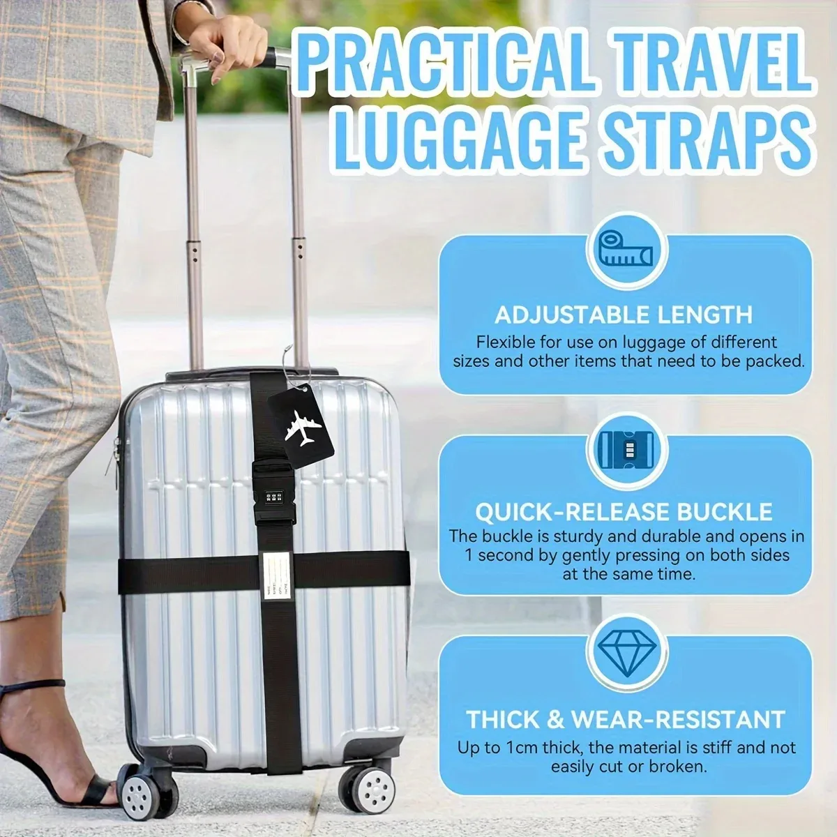 lot de 2 sangles de bagages de voyage, ensemble d'étiquettes de bagages, ensemble de cadenas à combinaison avec étiquettes