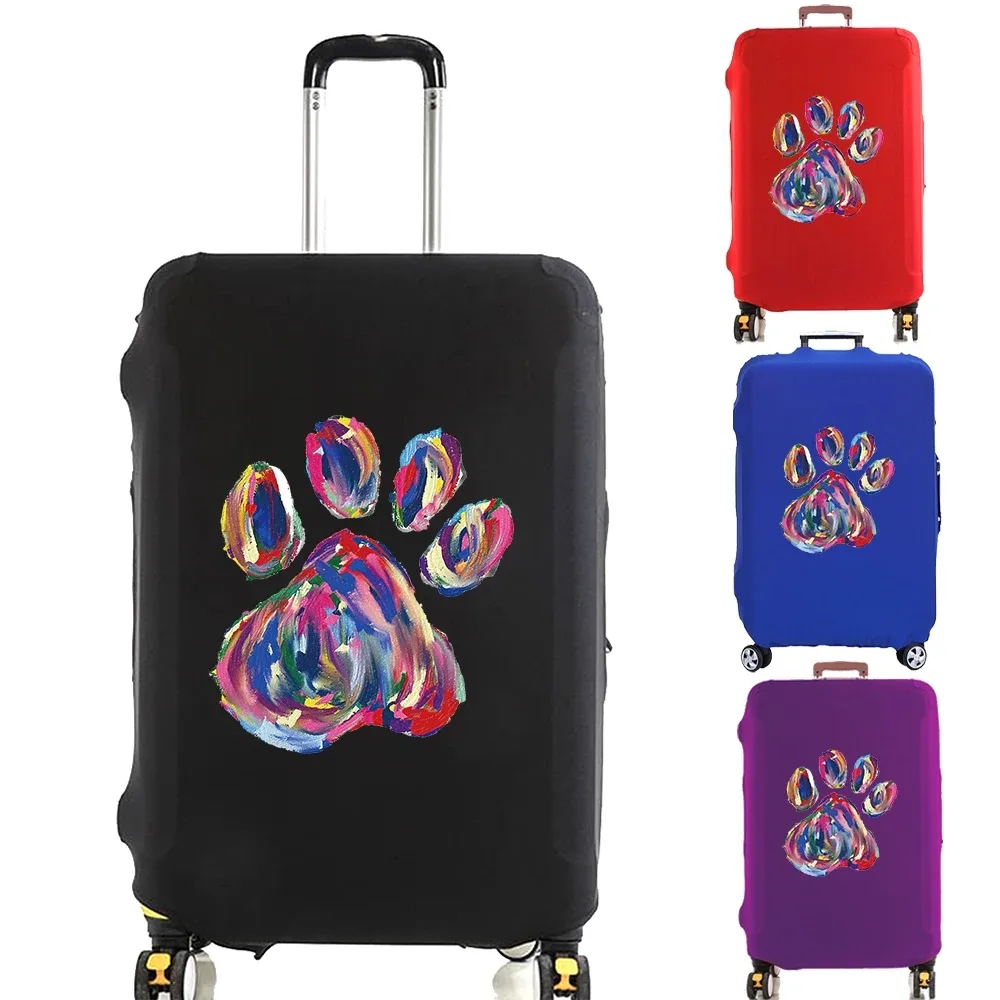 housse de protection pour valise avec empreintes de pieds colorées, couverture anti-poussière élastique plus épaisse pour valise à roulettes de 18 à 32 pouces, accessoires de voyage