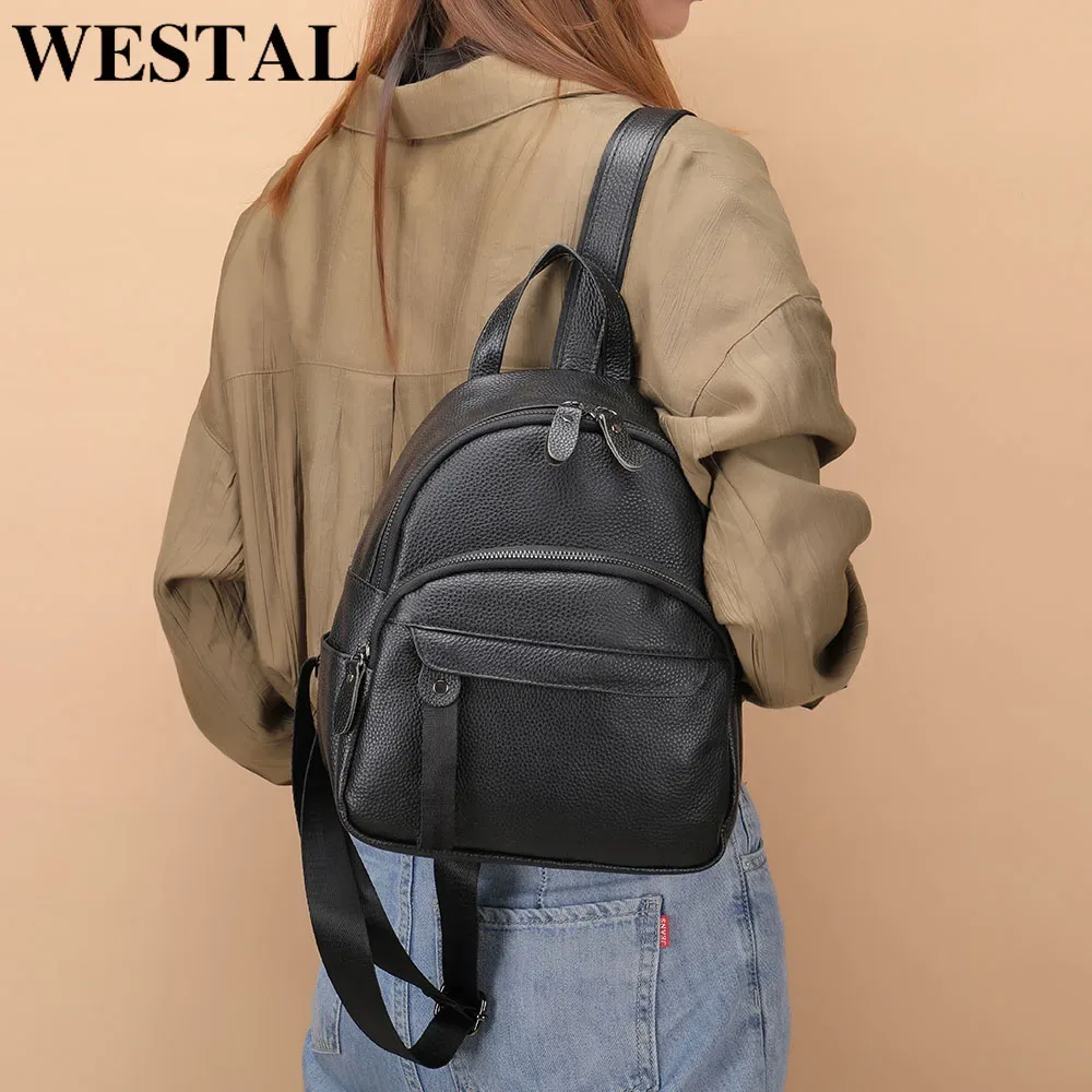 sacs à dos pour ordinateur portable westal 100% cuir, sac d'école, sac à dos antivol, sacs imperméables pour femmes, mochila 172