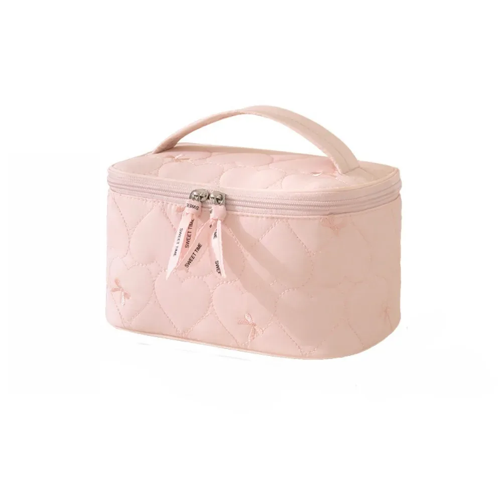sac de maquillage de grande capacité pour femmes, sac de toilette de voyage étanche à imprimé cœur, sac de rangement de cosmétiques à double fermeture éclair, sac de rangement de cosmétiques à main pour dames