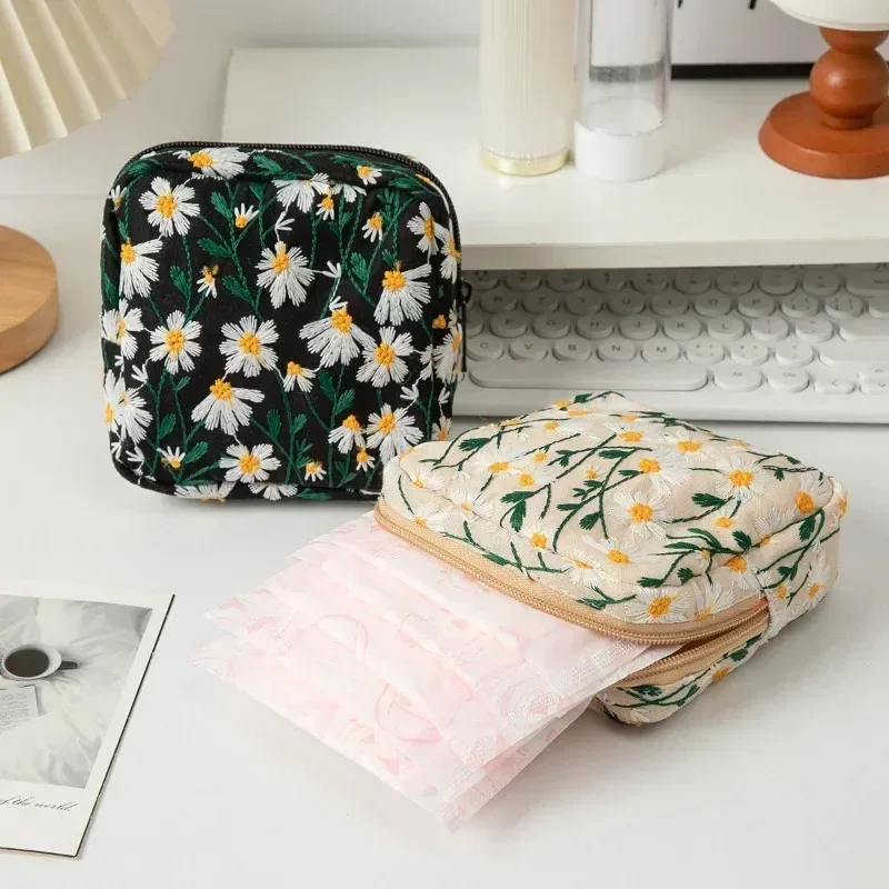 trousse de maquillage florale pour femme, trousse de beauté, broderie coréenne, poudres cosmétiques, trousse de toilette de voyage