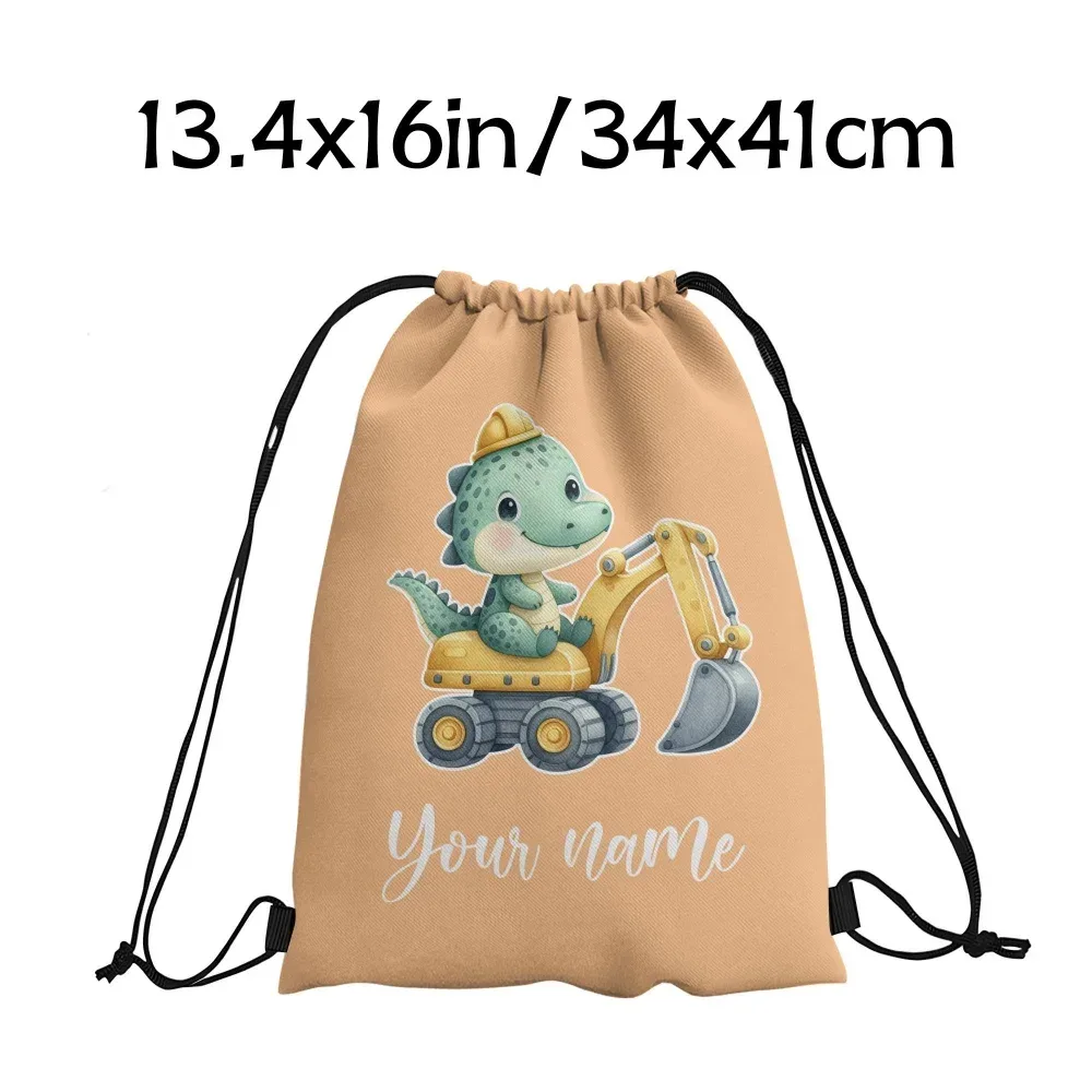 sac à dos personnalisé avec nom/texte dinosaure et excavateur, sac de sport personnalisé, sac de voyage léger, sac de rangement pour salle de sport, 12 couleurs