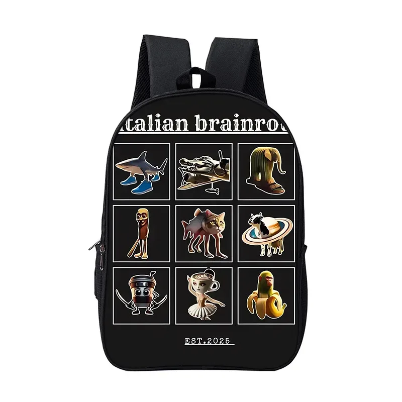 sac à dos scolaire pour garçons et filles, durable et souple, pour livres, motif dessin animé, anime, jeu, style italien brainrot, pour enfants