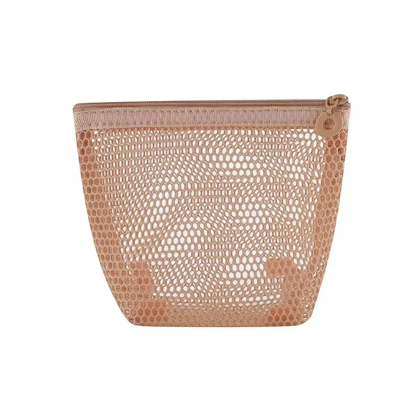 petit sac de maquillage en maille pour femmes, pochette carrée transparente et légère, organisateur de cosmétiques de voyage pour rouge à lèvres et étui à coussin