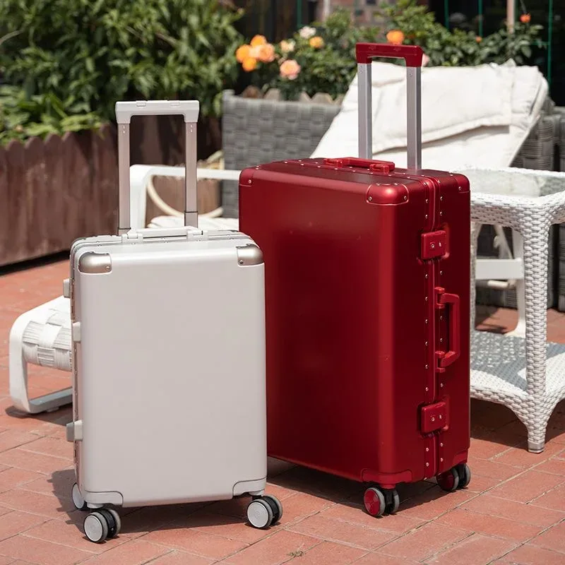 valise de voyage grande capacité couleur unie avec serrure à code, cadre en aluminium, cage à roulettes de luxe pour hommes et femmes