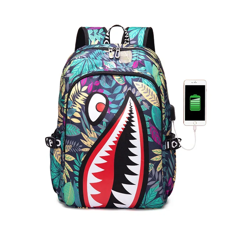 sac à dos pour enfants, motif requin, grande capacité, léger, simple, sac à dos de dessin animé