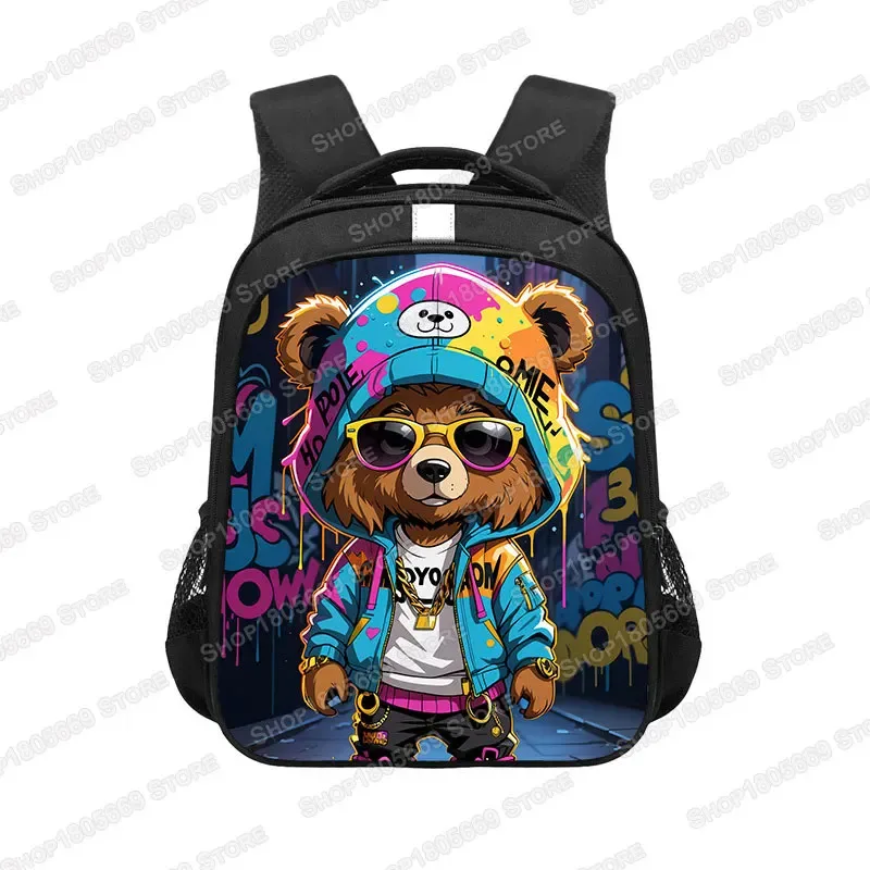 sac à dos kawaii graffiti bear print pour enfants, sac à dos de voyage pour adolescents, hip hop, sacs d'école pour enfants, cadeau pour enfants de 3 à 18 ans, 14 po, 16 po