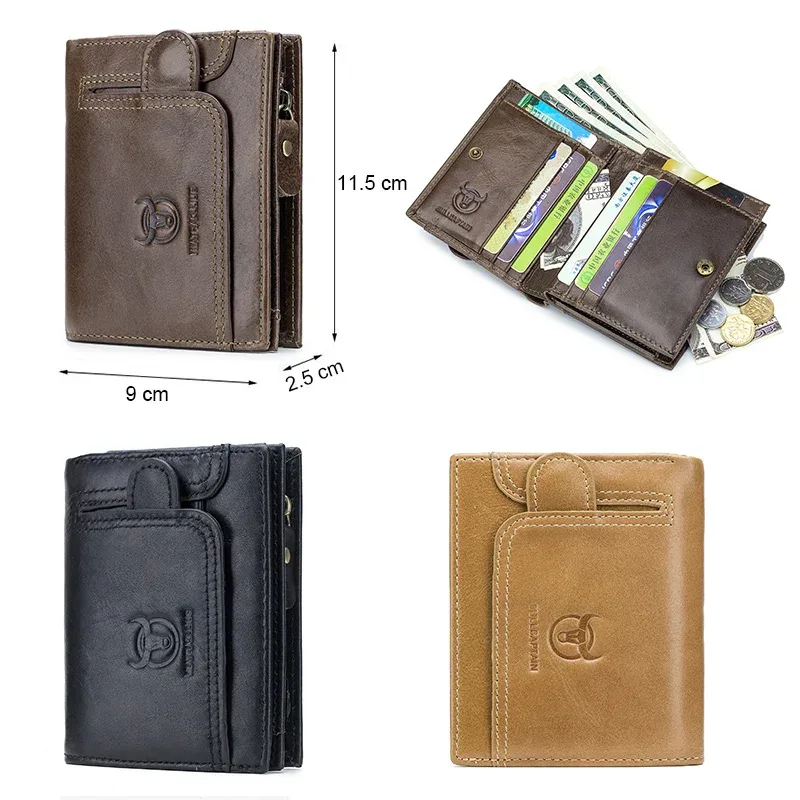 bullcaptain-portefeuille rfid 100% en cuir véritable pour homme, sac de rangement multifonctionnel, porte-monnaie, porte-cartes