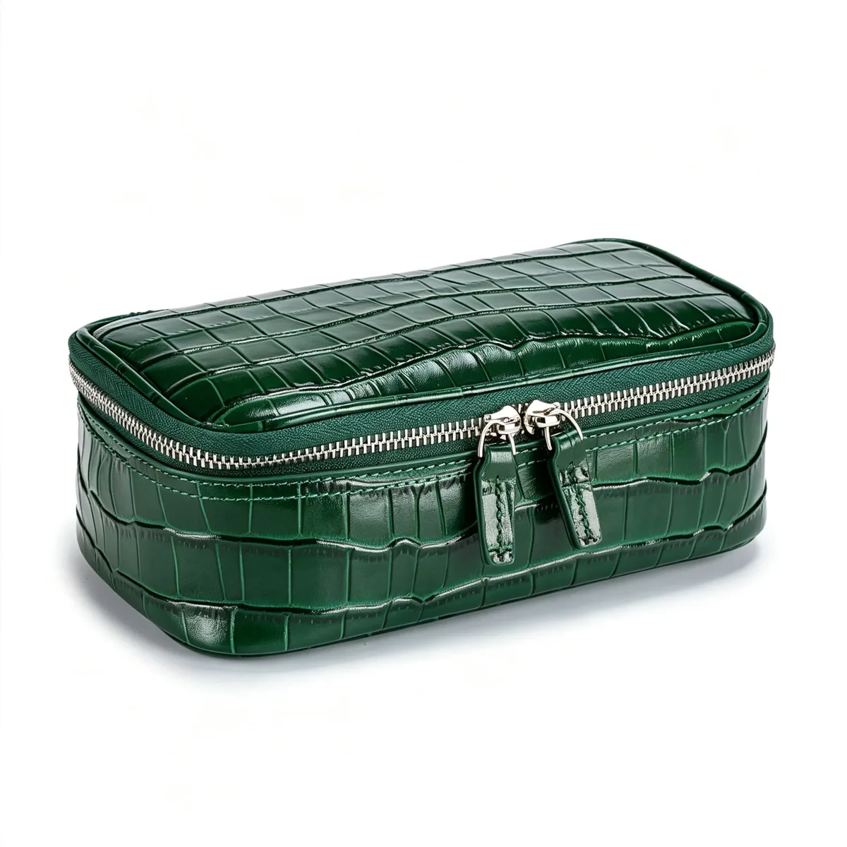 sac cosmétique en cuir véritable à motif crocodile violet pour femmes, sac de toilette de voyage portable, sac de rangement en cuir de vachette de haute qualité