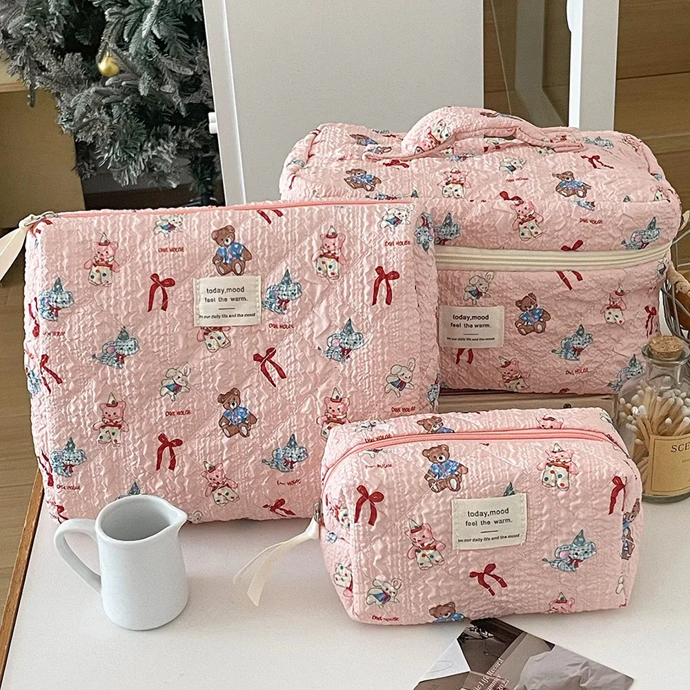 sac de maquillage rose mignon pour filles, fourre-tout portable, pochette cosmétique, sac à main de personnalité pour dames, sac de maquillage matelassé à fermeture éclair