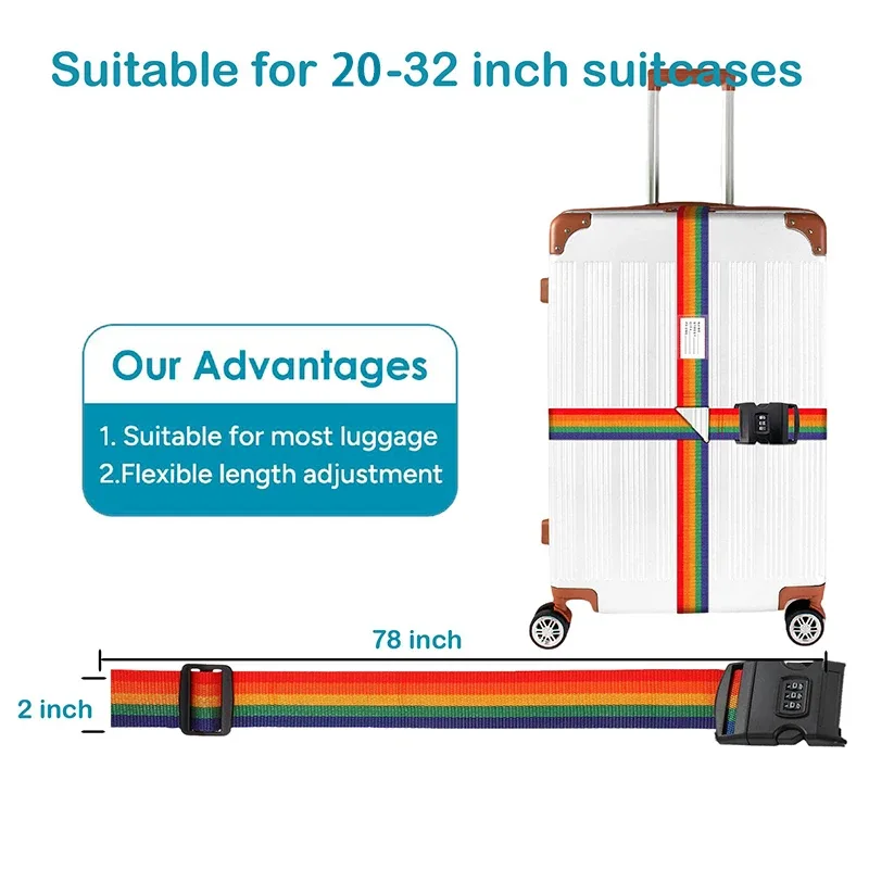 sangles de bagages en nylon avec porte-carte d'identité, réglables, pour l'organisation des bagages, avec cadenas à combinaison, accessoires de voyage anti-perte
