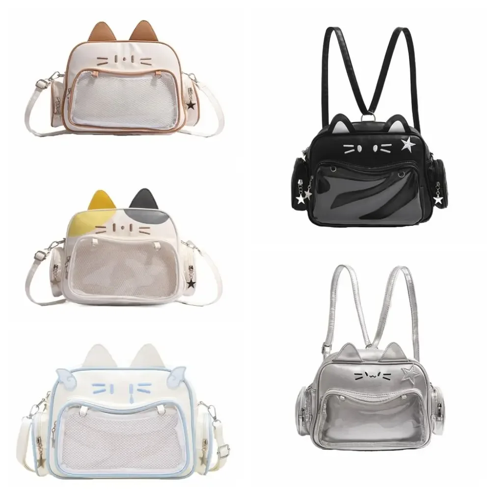 sac à bandoulière y2k adge display pour femme, style preppy jk, sac itabag chat mignon, pochette transparente kawaii, en cuir pu