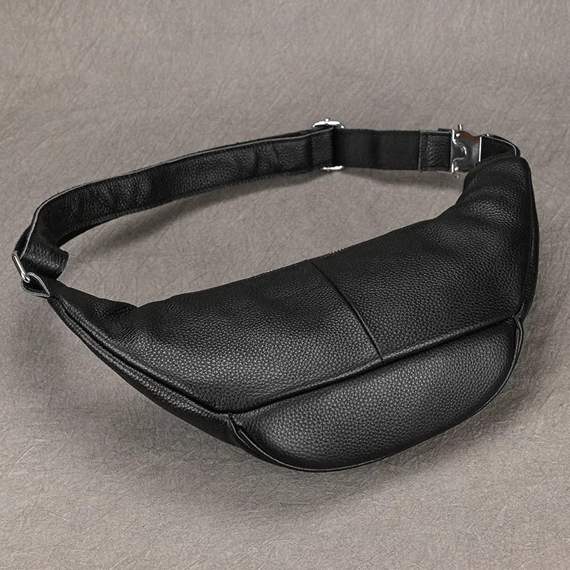 sacs de taille en cuir véritable pour hommes, sac banane, pochette pour téléphone, mini sac de poitrine de voyage, sac à bandoulière, pochette en cuir noir